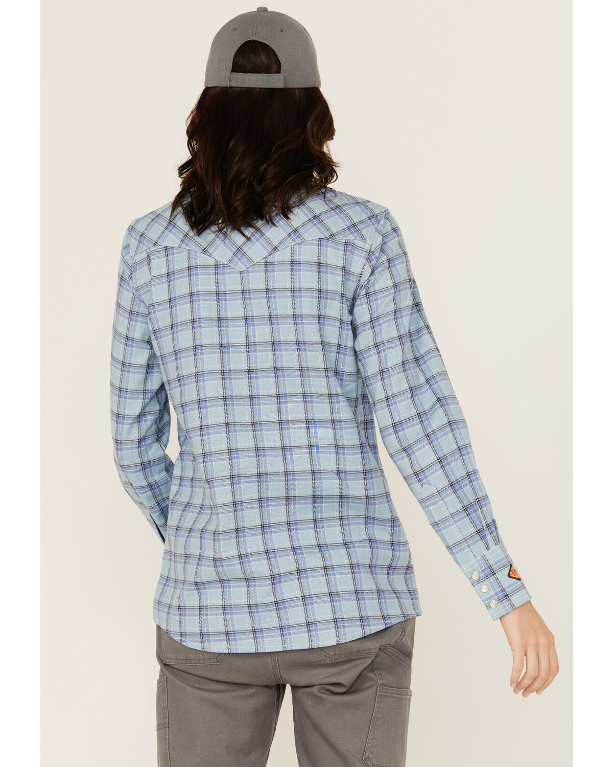 Image #4 - Wrangler Women's FR Riverside Plaid Print Long Sleeve Snap Work Shirt - Plus, Blue, hi-res