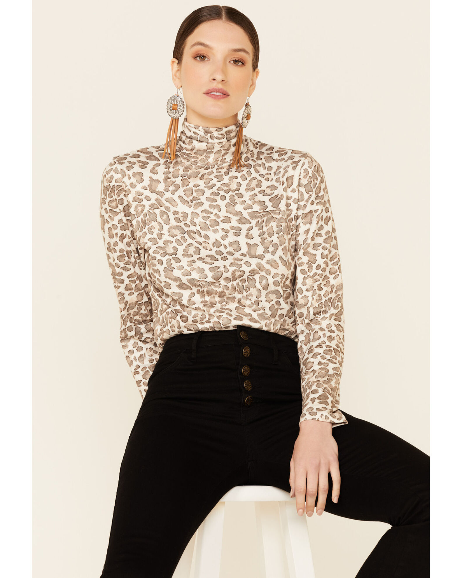 Leopard print turtleneck top online
