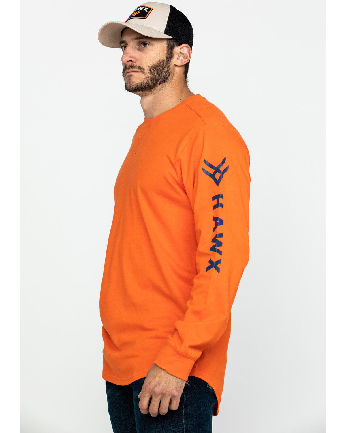 Image #3 - Hawx Men's Orange Logo Long Sleeve Work T-Shirt - Tall, Orange, hi-res