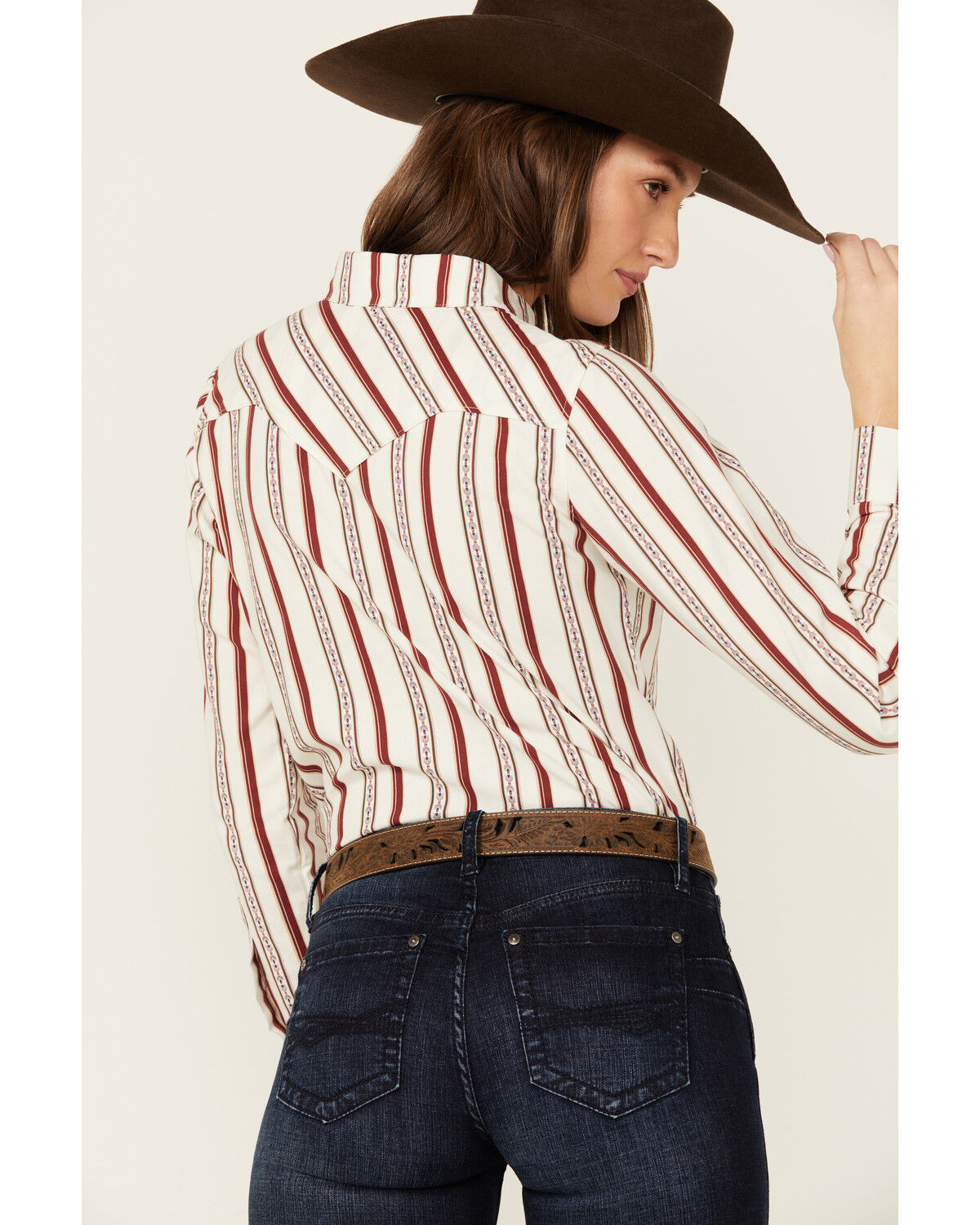 Image #4 - Shyanne Women's Rocksprings Striped Long Sleeve Snap Western Shirt, Brick Red, hi-res