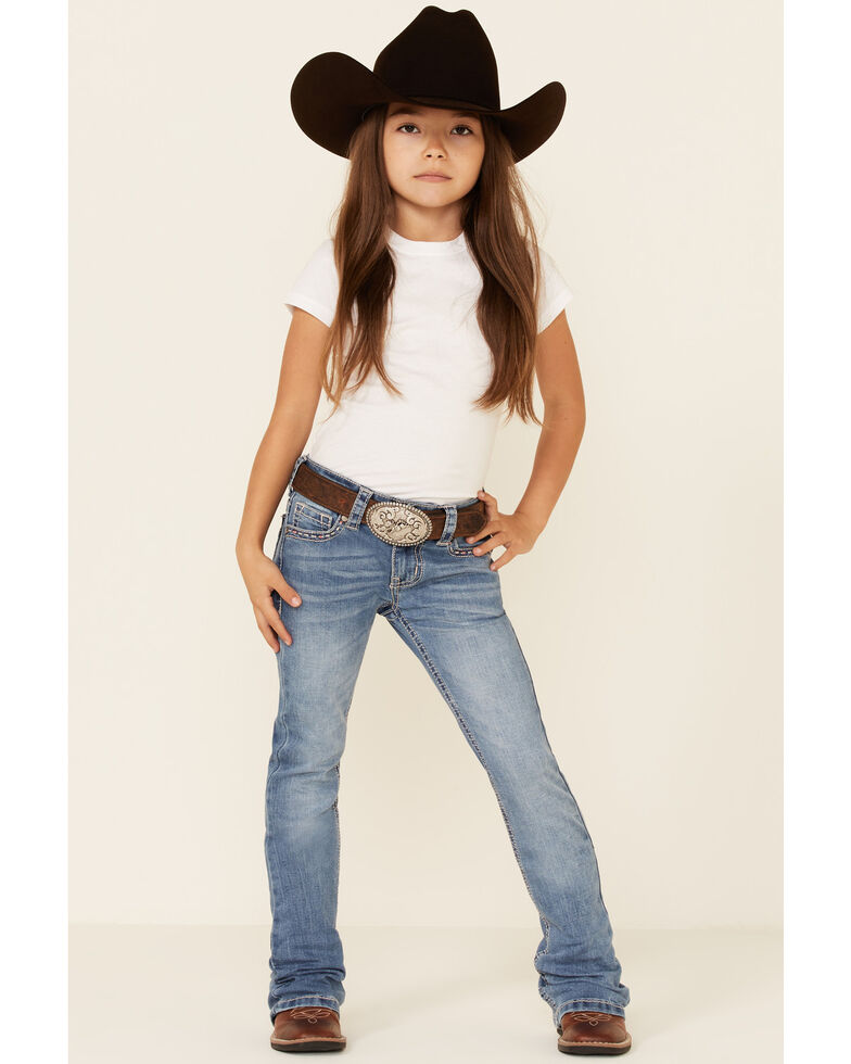 Shyanne Girls' Medium Wash Longhorn Pocket Regular Bootcut Jeans - Little, Blue, hi-res