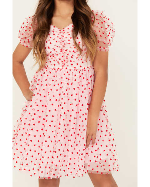 Image #3 - Trixxi Girls' Flocked Heart Mini Dress , Pink, hi-res