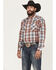 Image #1 - Ely Walker Men's Plaid Print Long Sleeve Pearl Snap Western Shirt - Big, Burgundy, hi-res