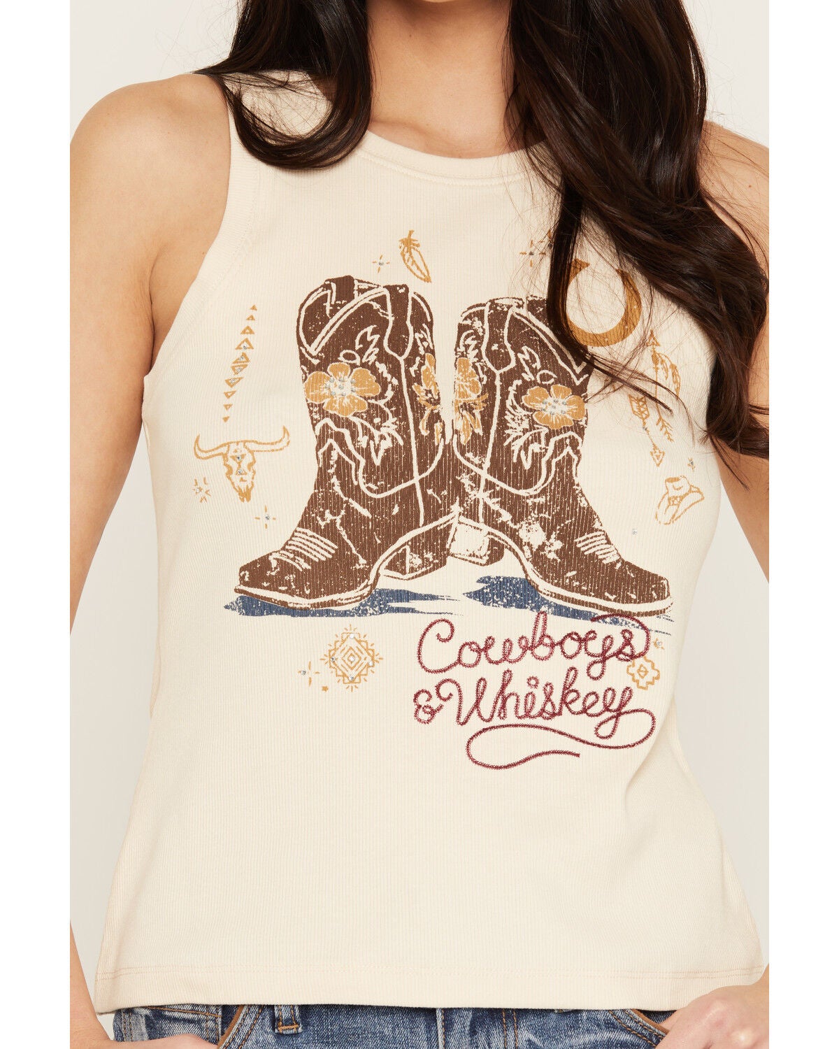 Image #3 - Shyanne Women's Cowboys and Whiskey Graphic Tank, Beige, hi-res