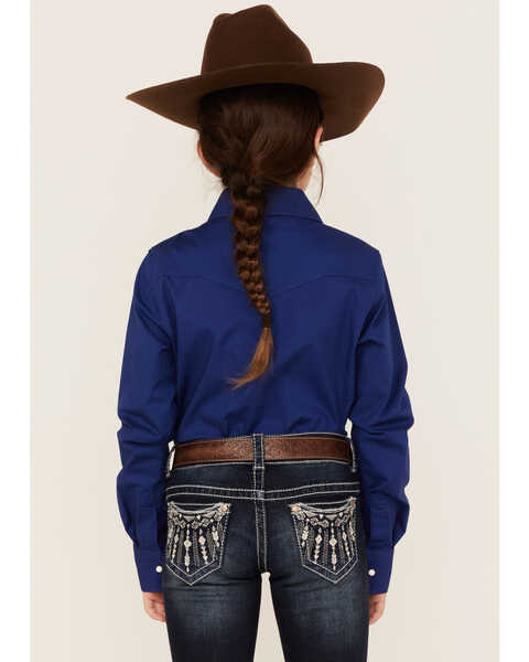 Image #4 - Shyanne Girls' Fringe Long Sleeve Western Snap Shirt, Royal Blue, hi-res