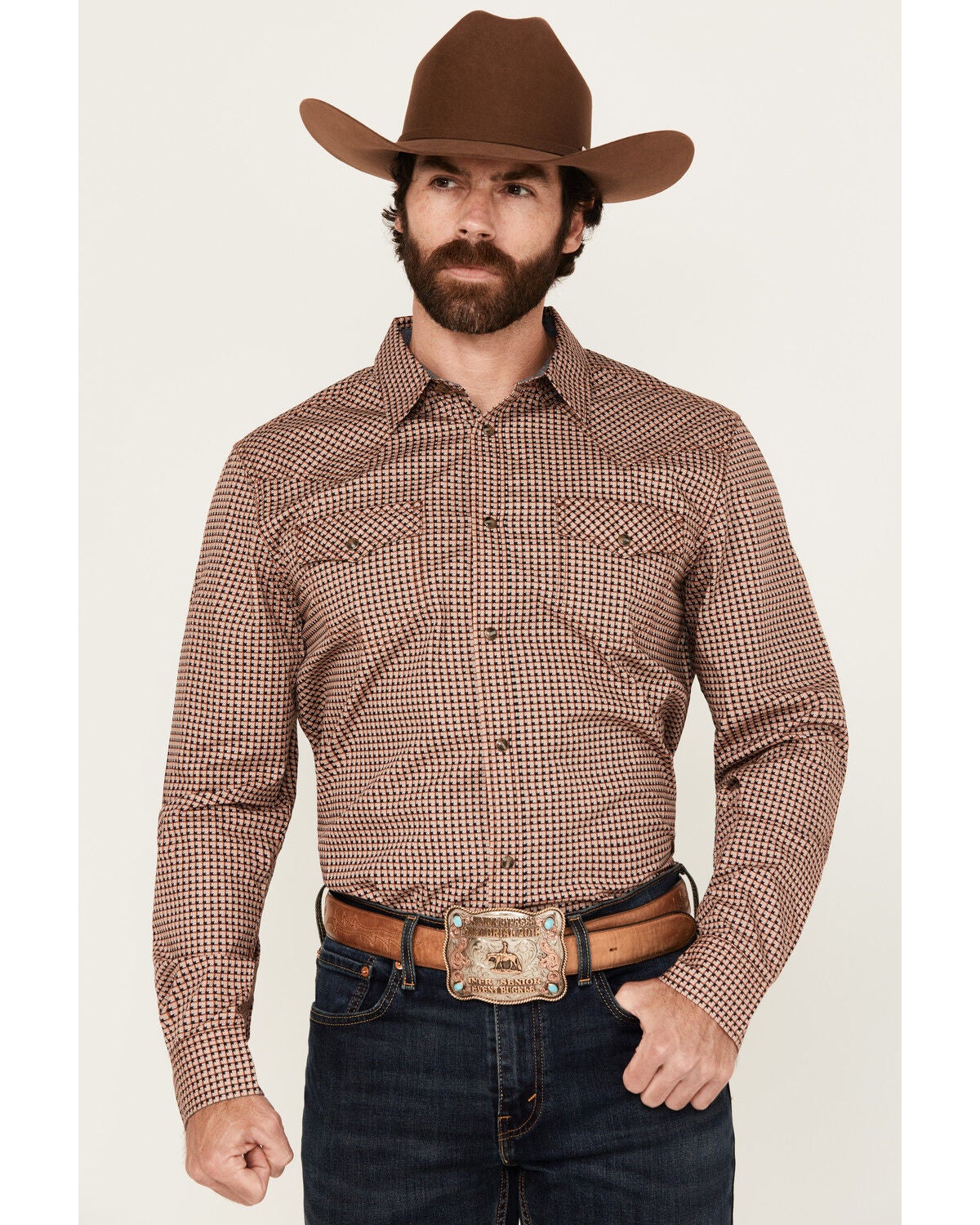 Image #1 - Cody James Men's Ramon Plaid Print Long Sleeve Snap Western Shirt - Big, Brown, hi-res