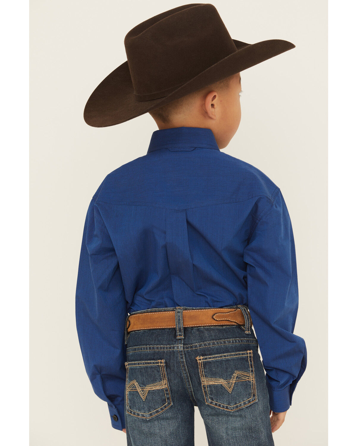 Image #4 - Roper Boys' Solid Long Sleeve Button-Down Western Shirt, Blue, hi-res