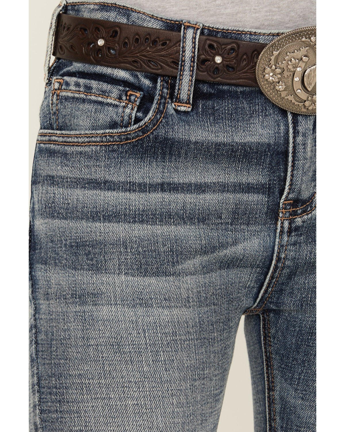 Image #4 - Shyanne Girls' Dawn Studded Pocket Bootcut Stretch Denim Jeans, Dark Wash, hi-res
