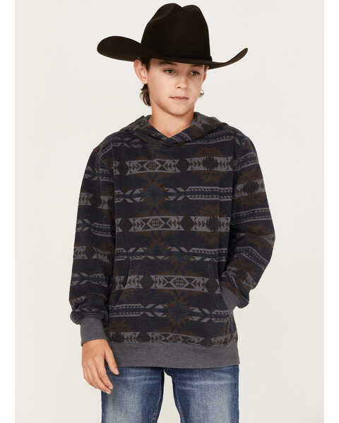 Image #1 - Ariat Boys' Southwestern Print Hooded Sweatshirt, Blue, hi-res