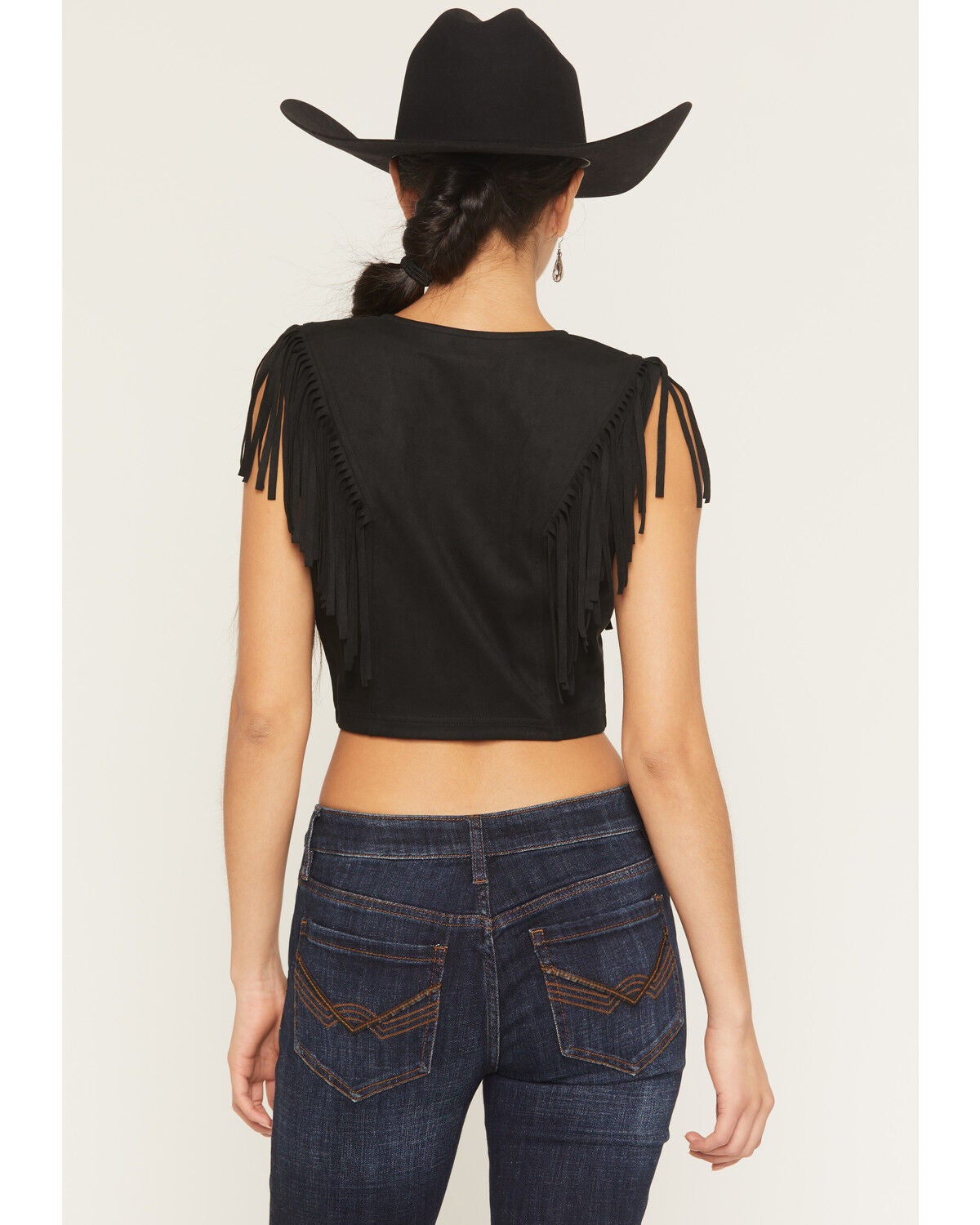 Image #4 - Idyllwind Women's Charlotte Faux Suede Fringe Button-Down Cropped Vest, Black, hi-res