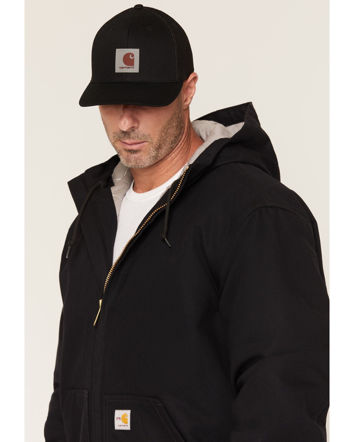 Image #2 - Carhartt Men's FR Duck Active Hooded Work Jacket, Black, hi-res