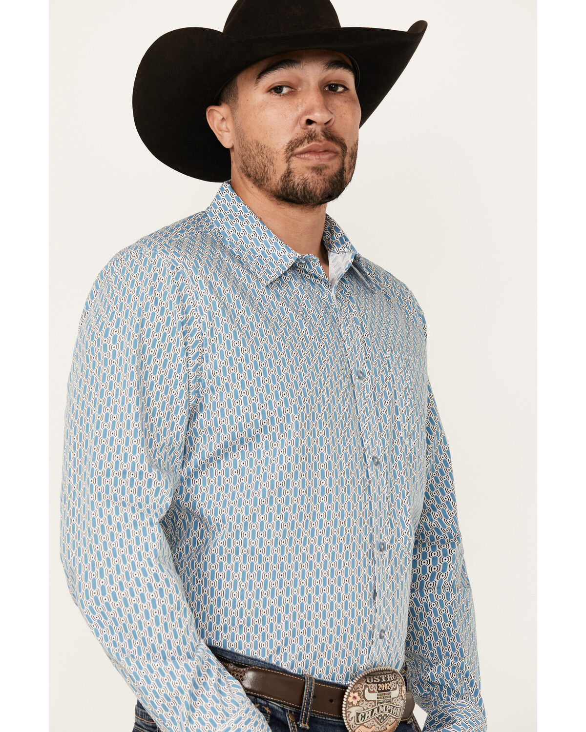 Image #2 - Gibson Trading Co Men's Bullseye Geo Print Long Sleeve Button-Down Western Shirt, Light Blue, hi-res