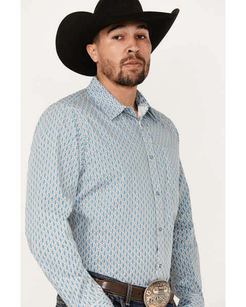 Image #2 - Gibson Trading Co Men's Bullseye Geo Print Long Sleeve Button-Down Western Shirt , Light Blue, hi-res