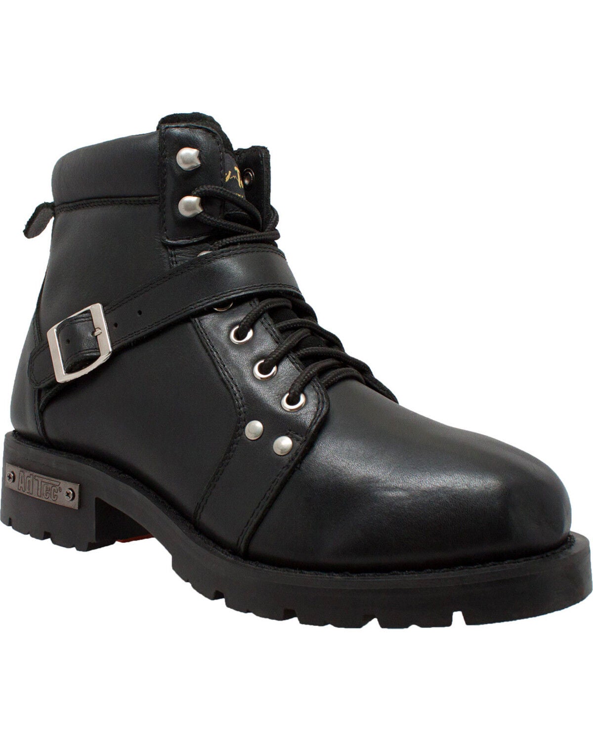 Ad Tec Men's 6" Lace Zipper Biker Boots - Round Toe, Black, hi-res