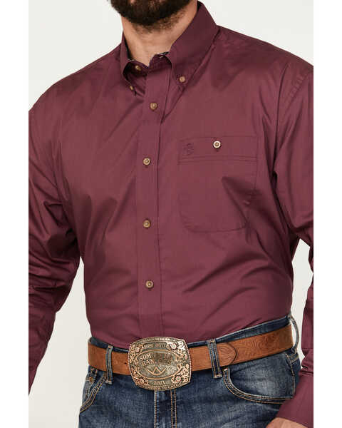 Image #2 - George Strait by Wrangler Men's Solid Long Sleeve Button-Down Western Shirt - Big , Wine, hi-res