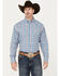George Strait by Wrangler Men's Plaid Print Long Sleeve Button-Down Western Shirt, Blue, hi-res