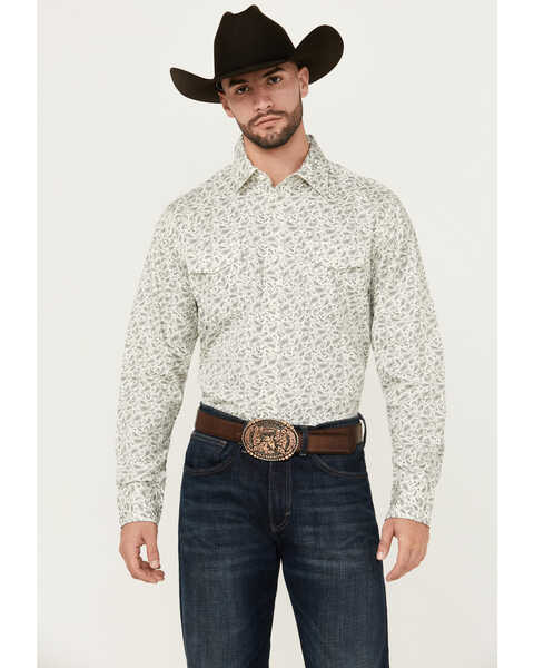 Image #1 - Wrangler Retro Men's Premium Paisley Print Long Sleeve Button-Down Western Shirt - Tall , White, hi-res