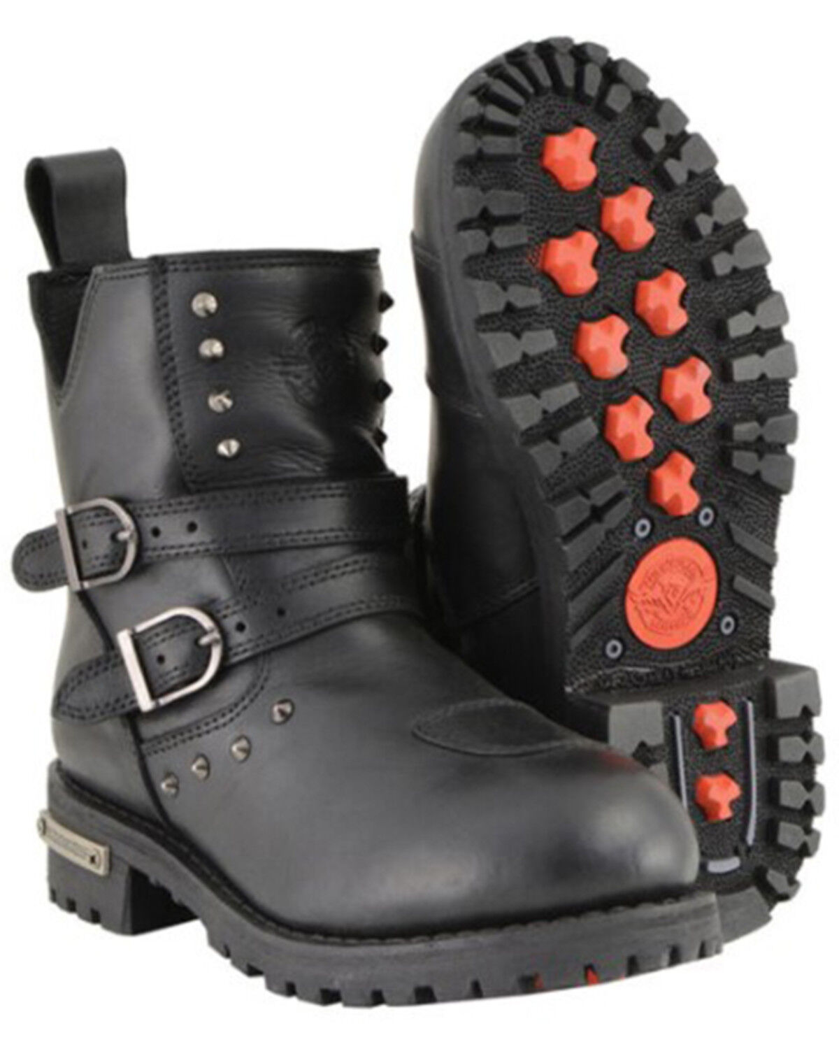 Image #2 - Milwaukee Leather Women's Double Strap Waterproof Studded Boots - Round Toe, Black, hi-res