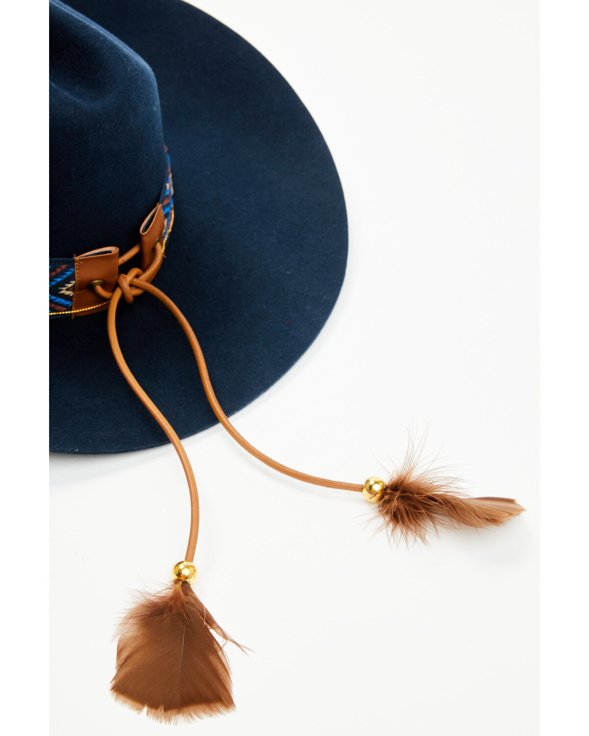 Image #2 - Shyanne Women's Southwestern Print Band Feathered Felt Cowboy Hat, Navy, hi-res