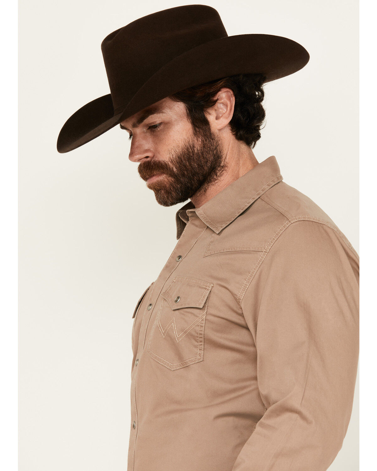 Image #2 - Wrangler Retro Men's Solid Long Sleeve Snap Western Shirt - Tall, Taupe, hi-res