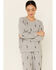 Image #1 - PJ Salvage Women's Stormy Monday Bolt Print Long Sleeve Top , Heather Grey, hi-res