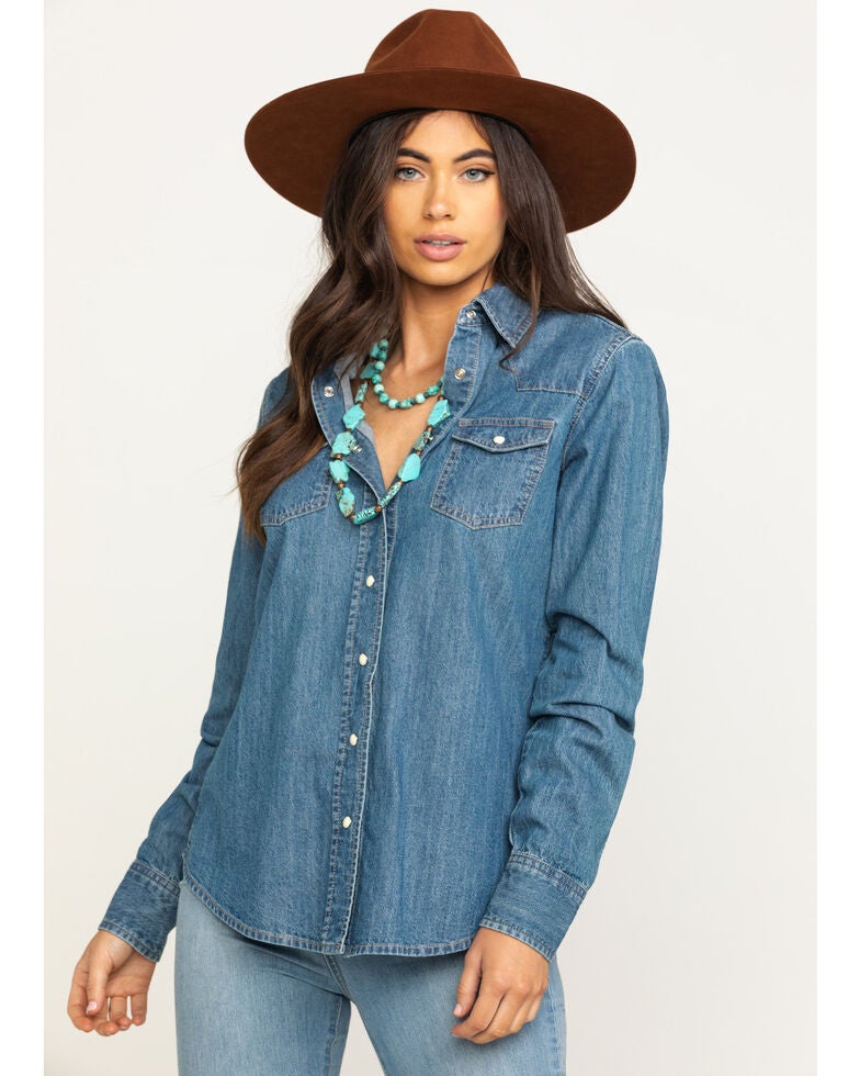 Stetson Women's Denim Desert Embroidered Long Sleeve Western Shirt