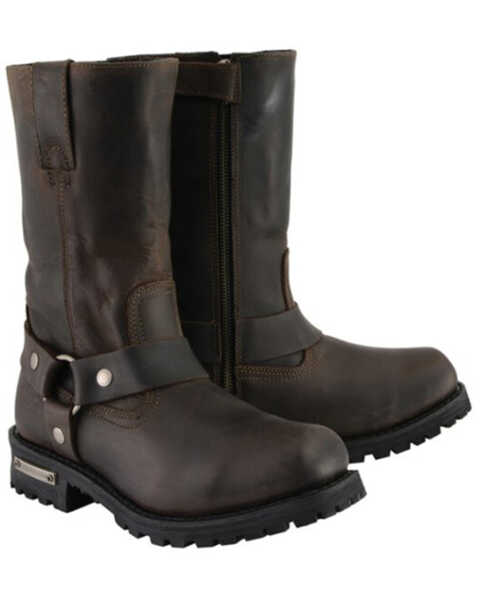Image #1 - Milwaukee Leather Men's 11" Harness Motorcycle Boots Square Toe - Extended Sizes, Brown, hi-res