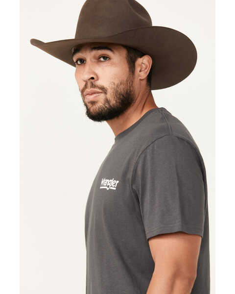 Image #3 - Wrangler Men's Boot Barn Exclusive Logo Short Sleeve Graphic T-Shirt, Charcoal, hi-res