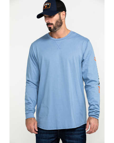 Hawx Men's FR Logo Long Sleeve Work T-Shirt , Blue, hi-res