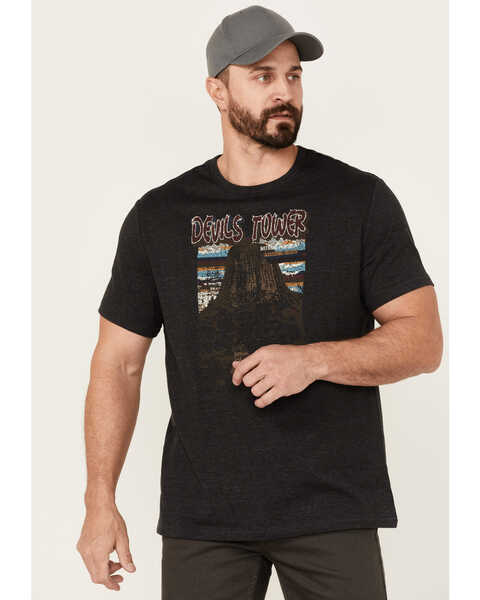 Image #1 - Brothers and Sons Men's Devils Tower National Monument Graphic Short Sleeve T-Shirt , Black, hi-res