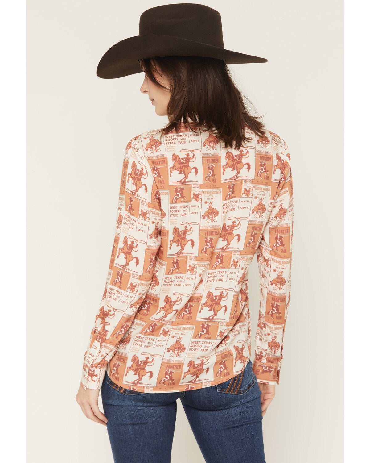 Image #4 - Rock & Roll Denim Women's Poster Print Long Sleeve Button-Down Western Shirt, Rust Copper, hi-res