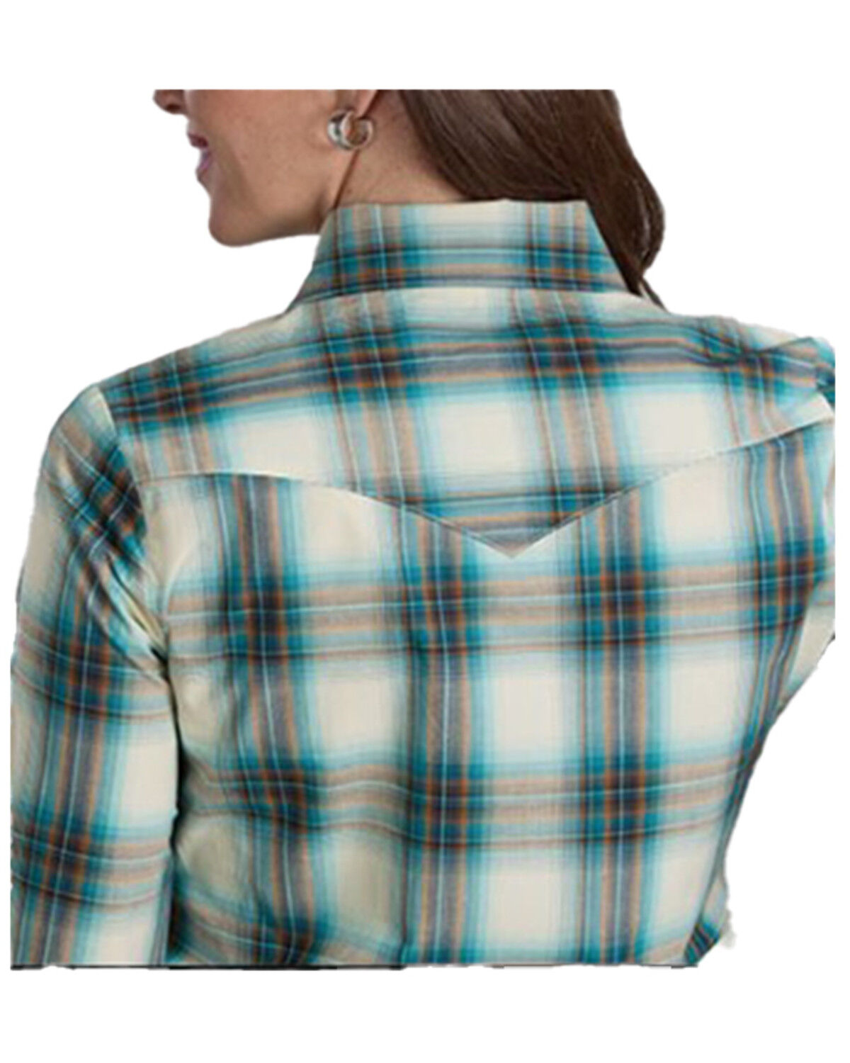 Image #2 - Roper Women's Amarillo Plaid Print Long Sleeve Snap Western Shirt, Teal, hi-res