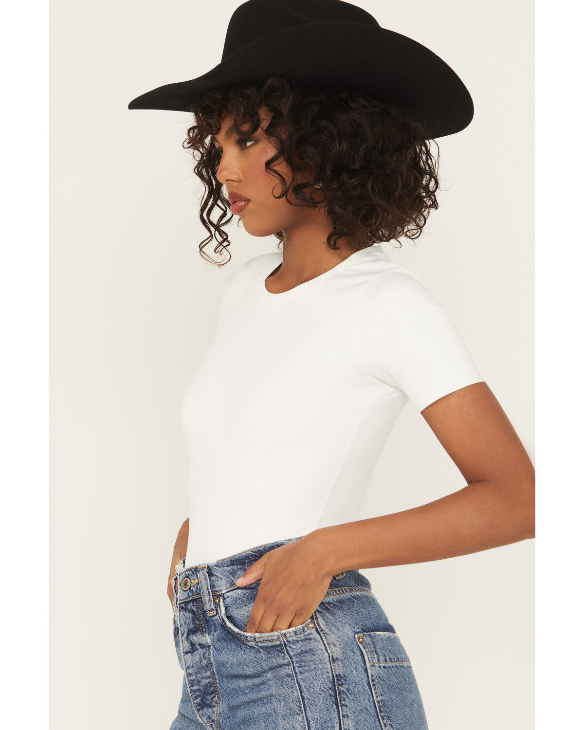Image #2 - Good American Women's Scuba Solid Short Sleeve Bodysuit, White, hi-res