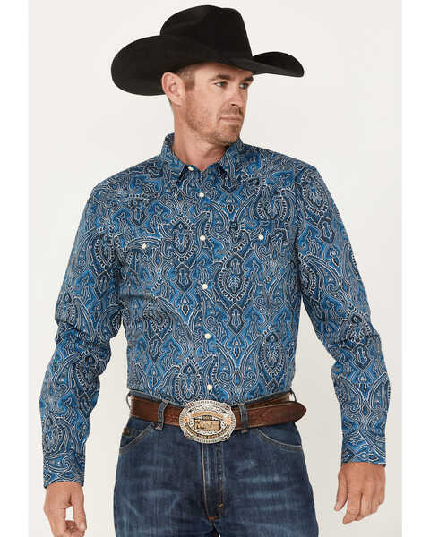 Cody James Men's Conquistador Printed Long Sleeve Snap Western Shirt , Blue, hi-res