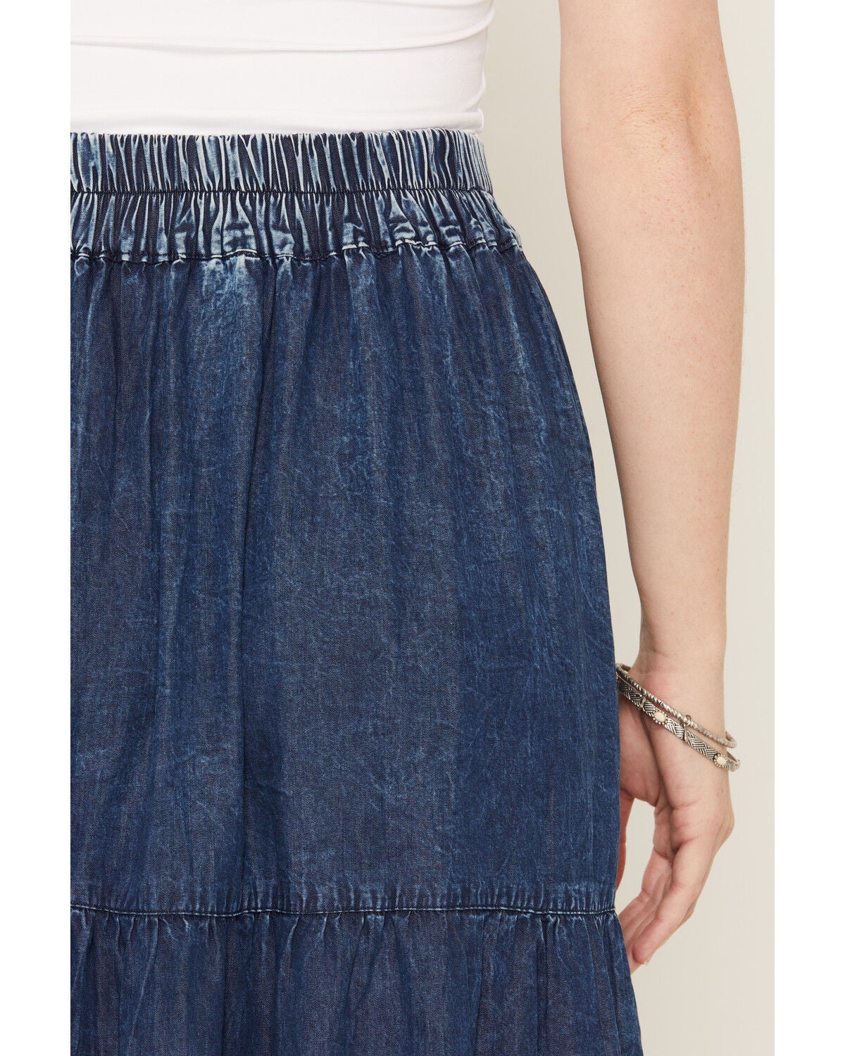 Image #4 - Angie Women's Acid Washed Split Maxi Skirt, Dark Wash, hi-res
