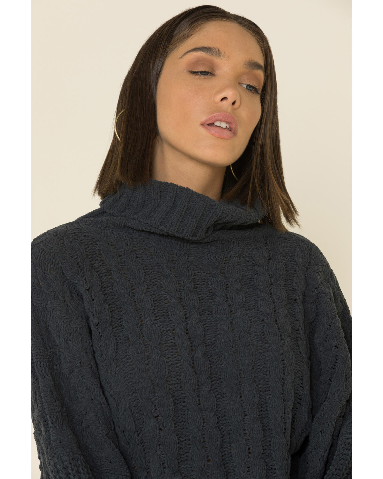 Product Name: POL Women's High Low Cable Knit Turtleneck Sweater