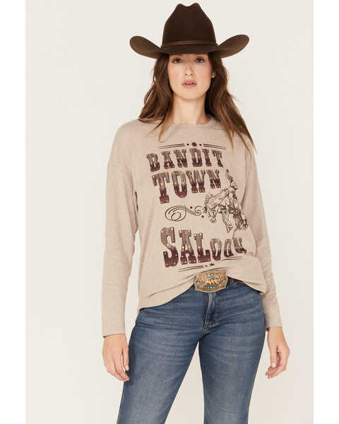 Ariat Women's Saloon Graphic Long Sleeve Tee, Oatmeal, hi-res