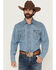 Image #1 - Wrangler Men's Light Wash Denim Long Sleeve Snap Western Shirt - Tall, Light Wash, hi-res