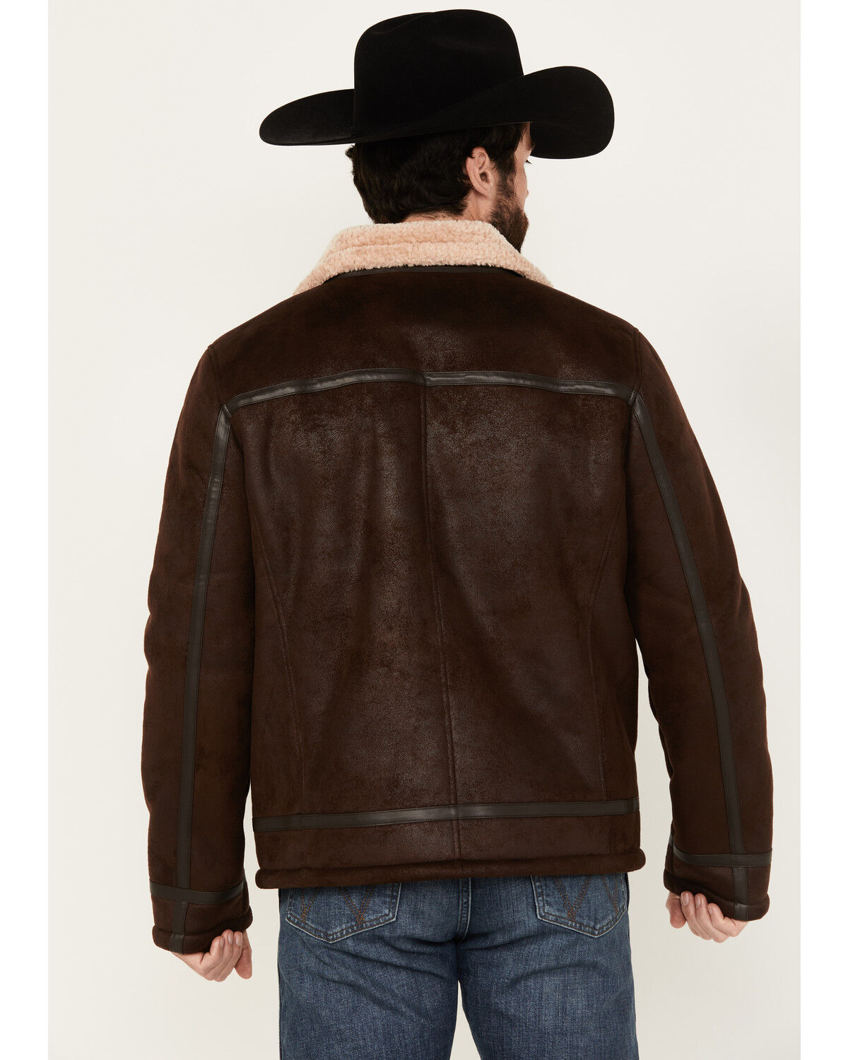 Image #4 - Moonshine Spirit Men's Sherpa Lined Faux Leather Jacket, Dark Brown, hi-res