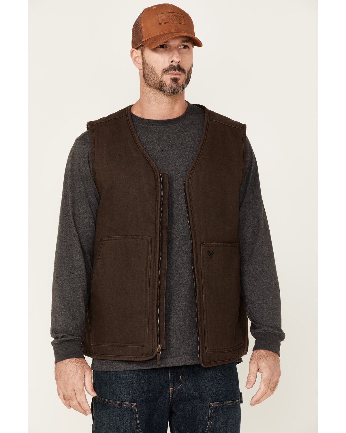 Hawx Men's Brown Weathered Canvas Zip-Front Sherpa Lined Work Vest, Brown, hi-res