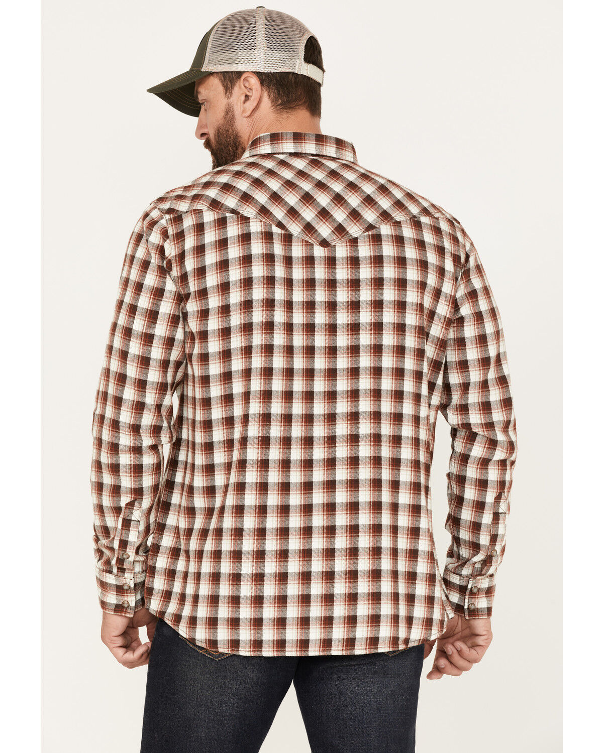 Image #5 - Moonshine Spirit Men's Dirt Runner Plaid Print Snap Western Flannel Shirt, Cream, hi-res