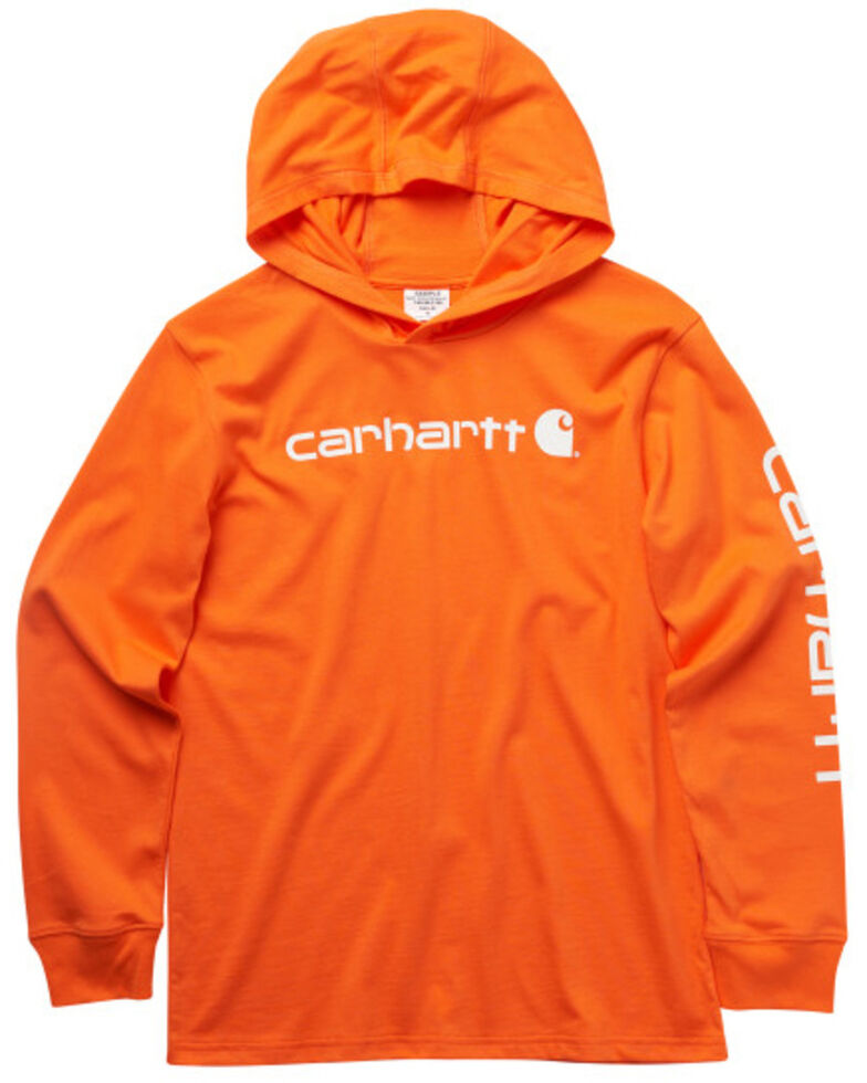Carhartt Boys' Knit Long Sleeve Graphic Logo Hooded Sweatshirt, Orange, hi-res