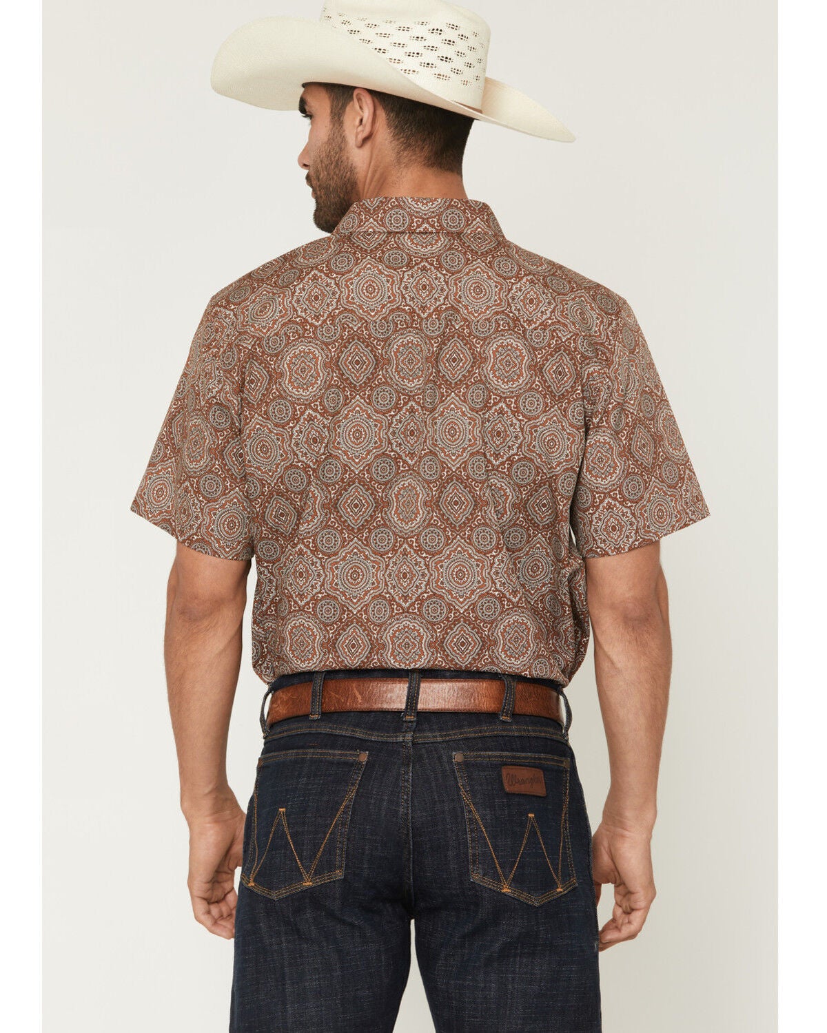 Image #4 - Gibson Trading Co Men's Sundown Drapes Medallion Print Short Sleeve Button-Down Western Shirt - Tall, Rust Copper, hi-res