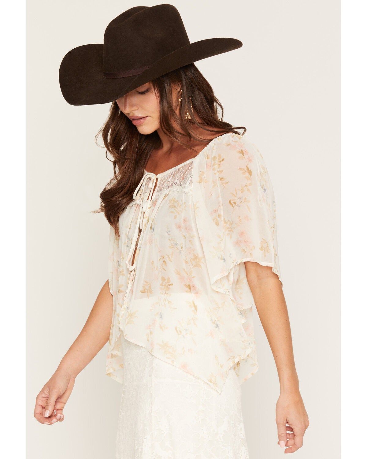 Image #2 - Wild Moss Women's Floral Print Tie-Front Blouse, Ivory, hi-res