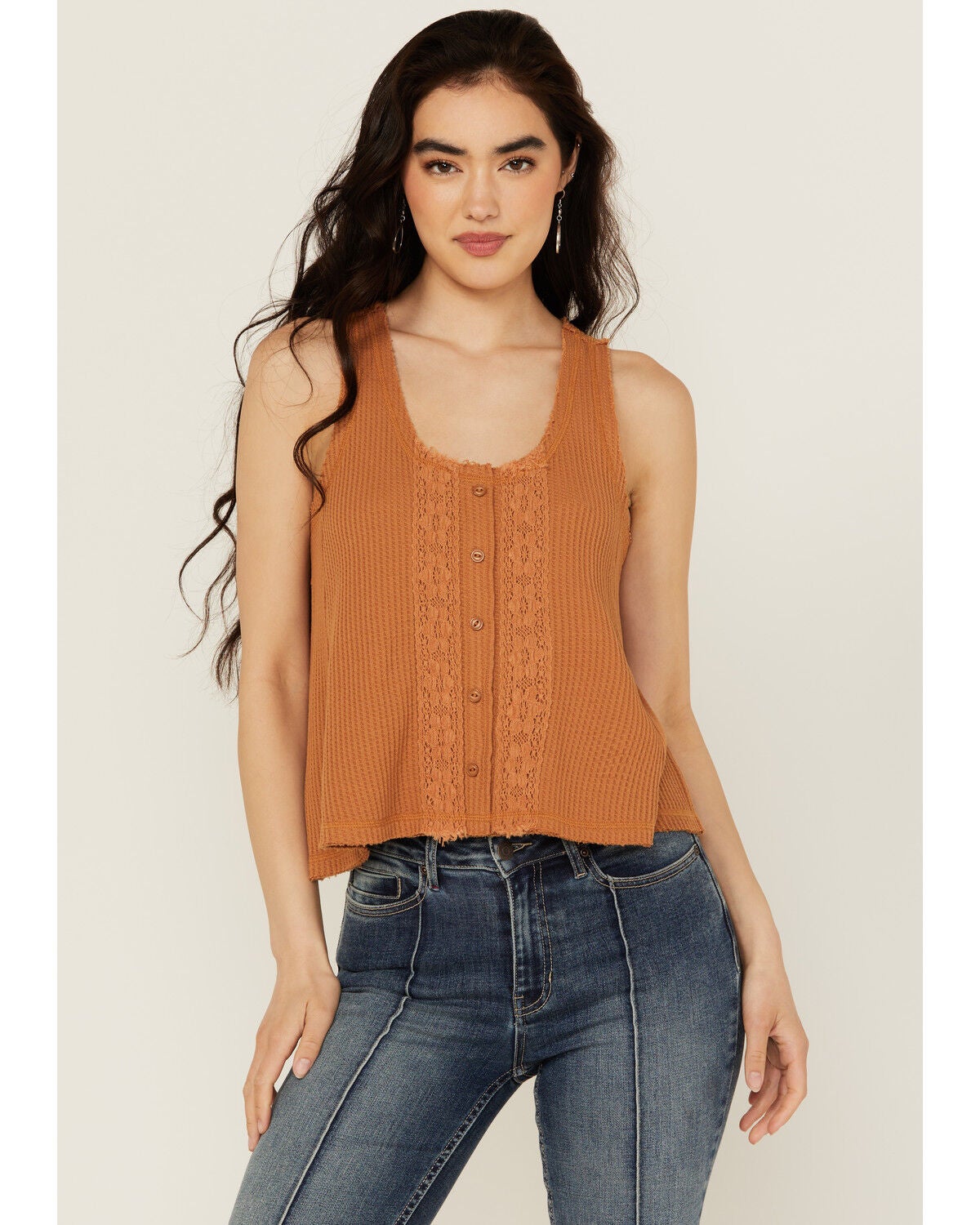 Image #1 - Cleo + Wolf Women's Cat Lace Trim Tank Top, Caramel, hi-res