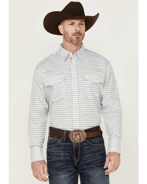 Image #1 - George Strait by Wrangler Men's Diamond Geo Print Long Sleeve Snap Stretch Western Shirt  , White, hi-res