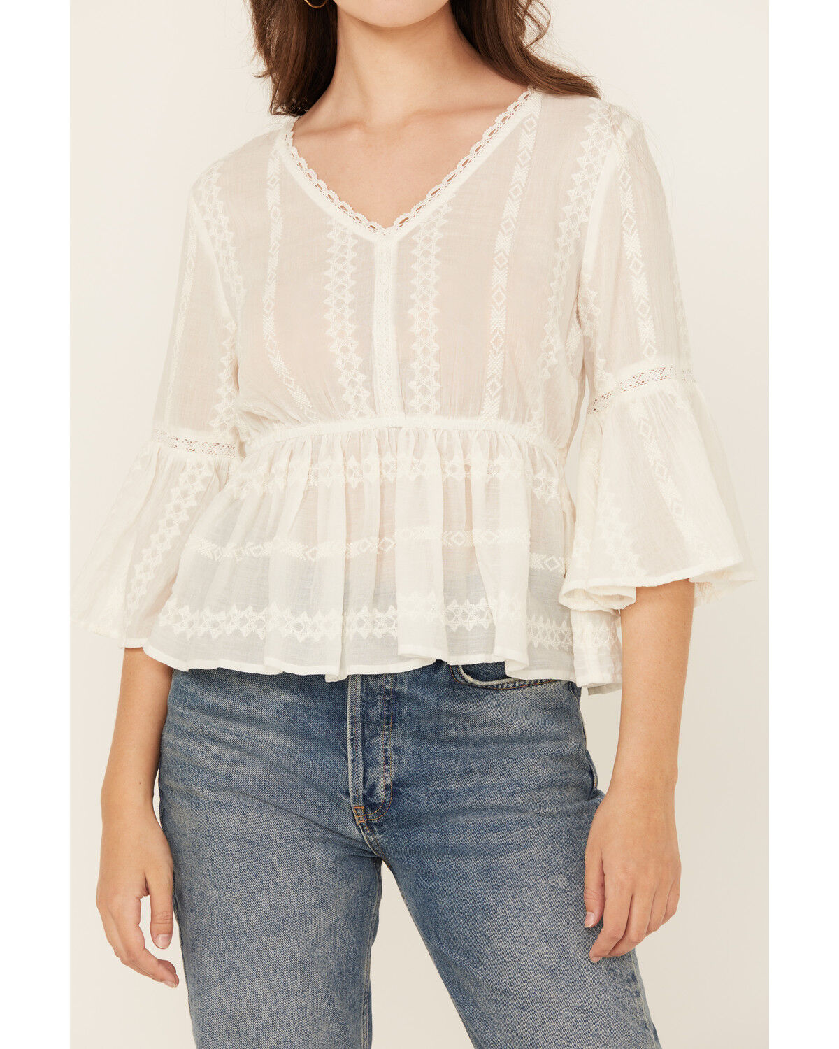 Image #3 - Shyanne Women's Inset Lace Embroidered Peasant Top, White, hi-res