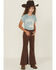 Image #1 - Shyanne Little Girls' Pull-On Flare Stretch Denim Jeans, Brown, hi-res