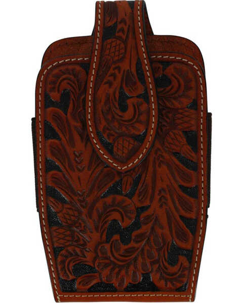Image #1 - M & F Western Men's Tooled Leather Cell Phone Holder Clip-On Case , Natural, hi-res