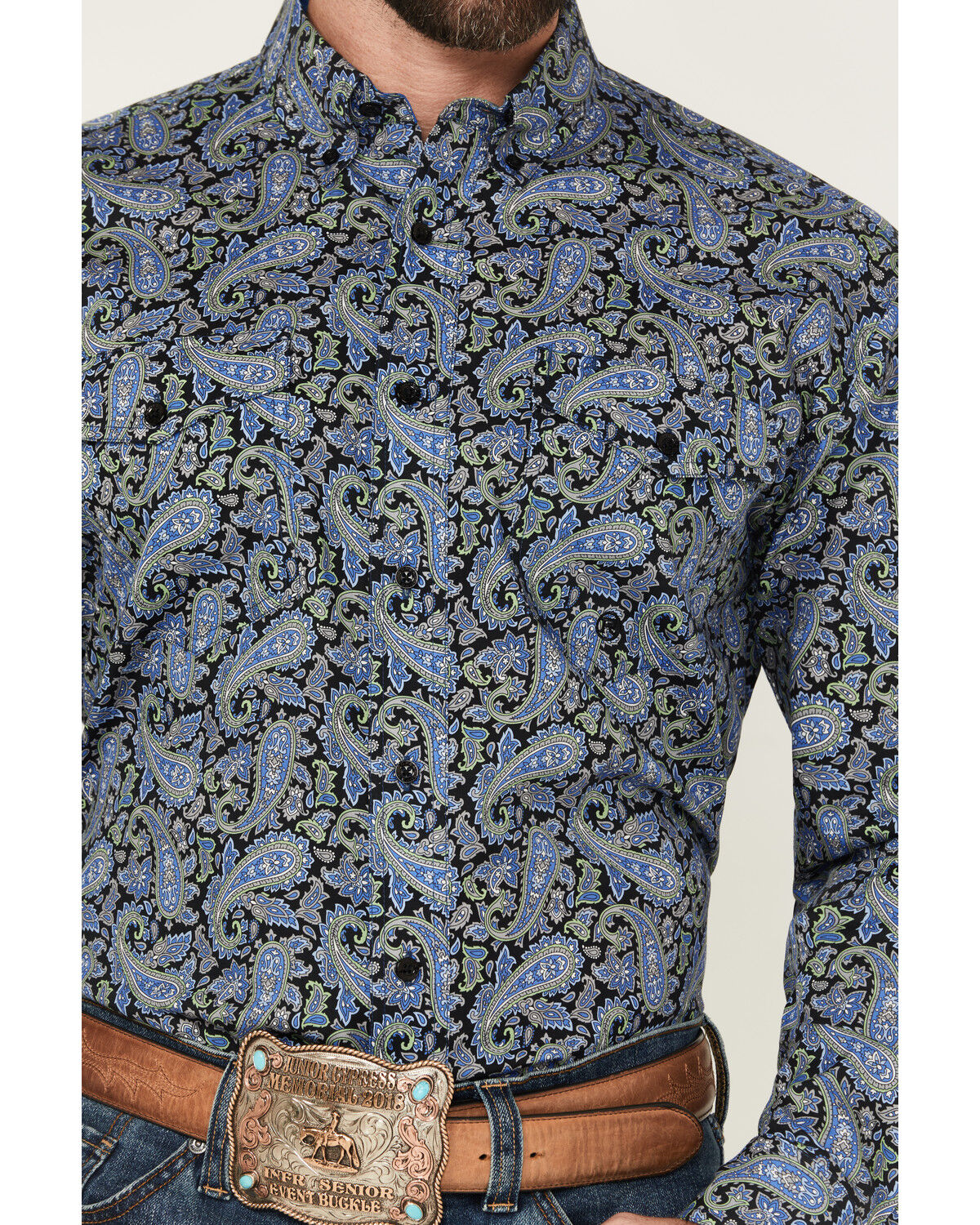 Image #3 - Roper Men's Amarillo Paisley Print Long Sleeve Button-Down Western Shirt, Blue, hi-res